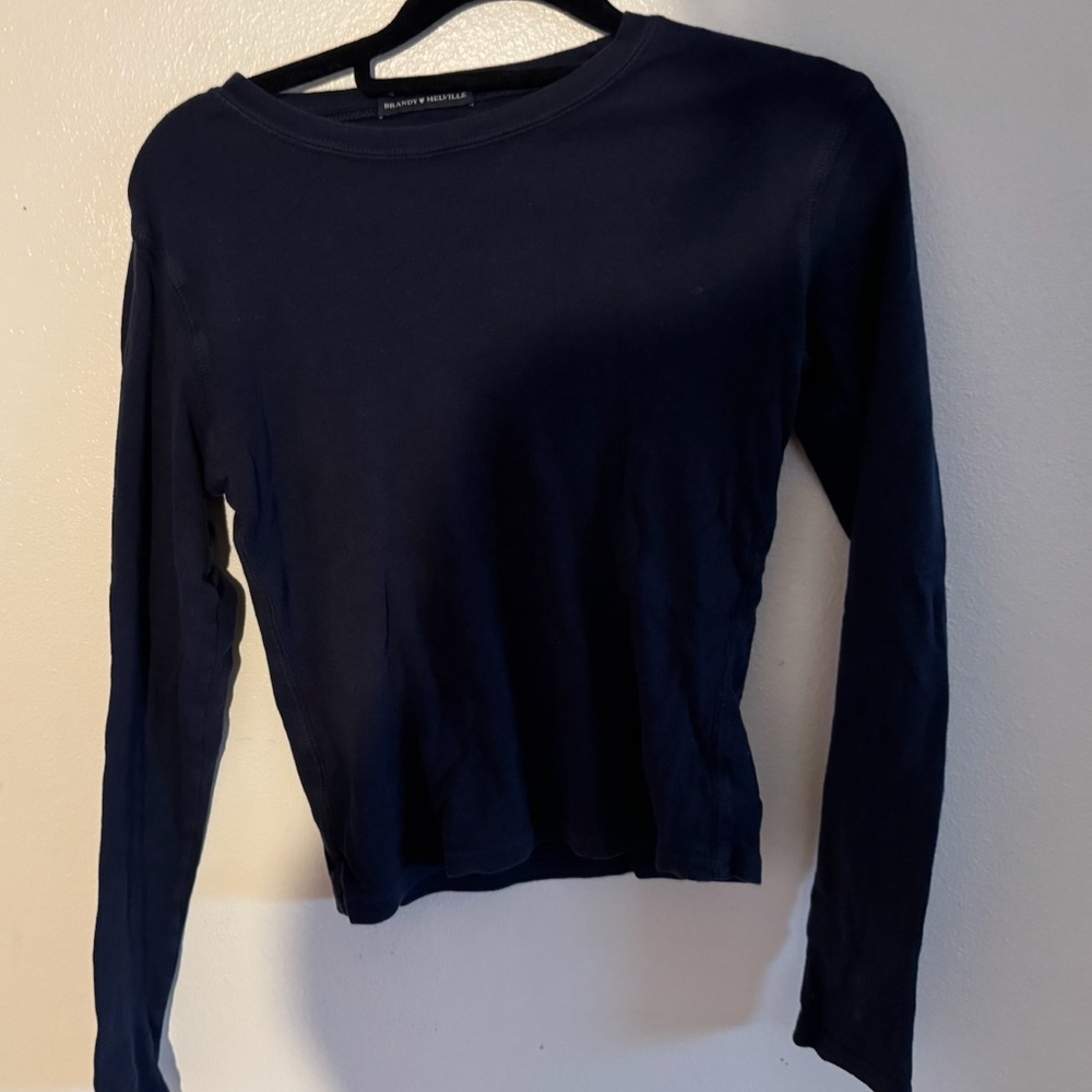 Brandy Melville Navy Long Sleeve l Top | Stretch Cotton Tee | One Size